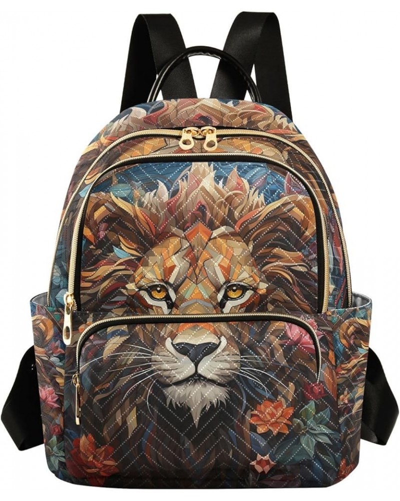 Medium Fashion Backpack for Women Geometric Lion Face Print Ladies Travel Daypack Aesthetic Shoulder Bag 11.4×6.1×14.1 IN $14...