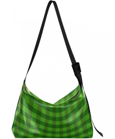 St Patrick's Day Plaid Green Crossbody Bags for Women PU Leather Large Shoulder Bag Hobo Purse $14.19 Hobo Bags