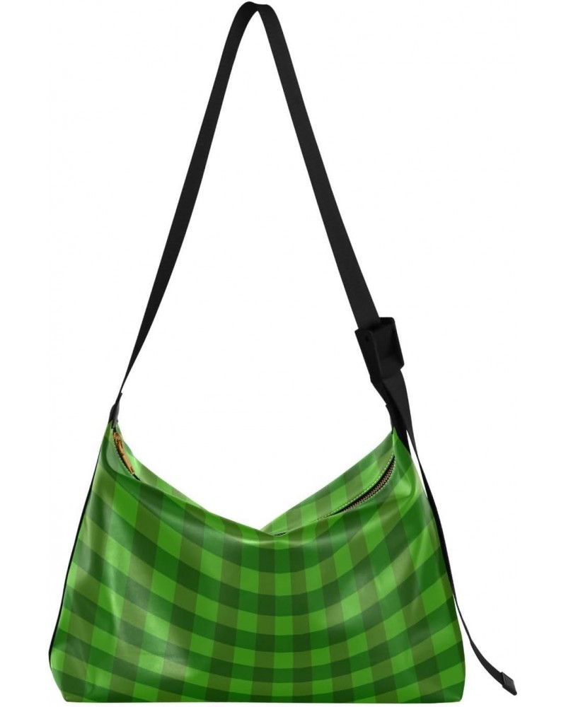 St Patrick's Day Plaid Green Crossbody Bags for Women PU Leather Large Shoulder Bag Hobo Purse $14.19 Hobo Bags