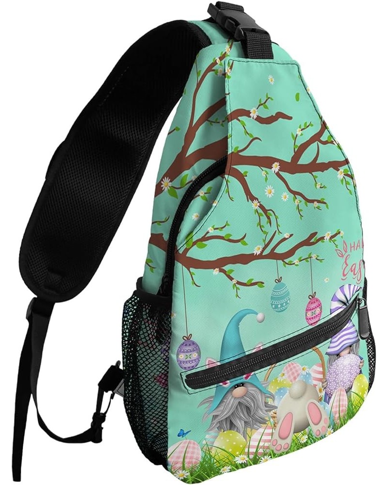 Sling Backpack, Easter Truck Rabbit Flower Colorful Eggs Black Plaid Waterproof Lightweight Small Sling Bag, Travel Chest Bag...