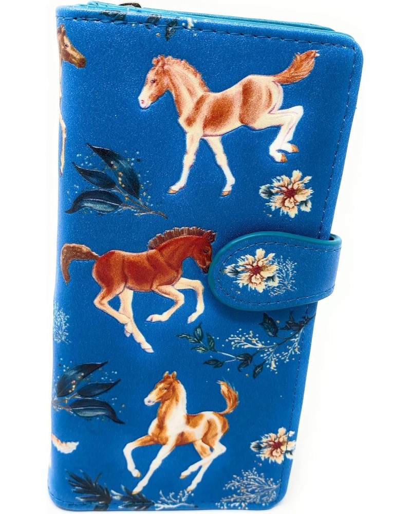 Horse Play Large Animal Wallet for Women and Teen Girls Vegan Faux Leather 7" Teal $21.60 Wallets