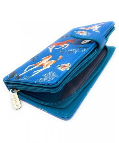 Horse Play Large Animal Wallet for Women and Teen Girls Vegan Faux Leather 7" Teal $21.60 Wallets