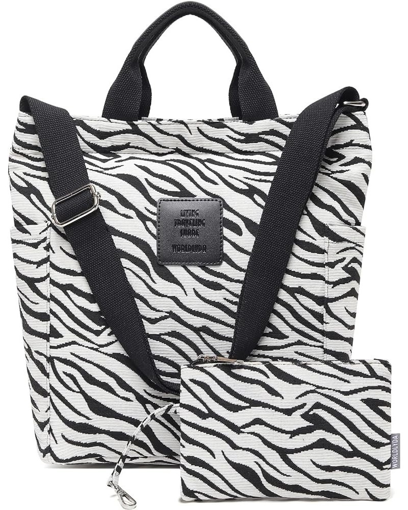 Worldlyda Women Canvas Tote Purse Large Shoulder Bag Casual Crossbody Hobo Top Handle Handbags Zebra $16.80 Totes