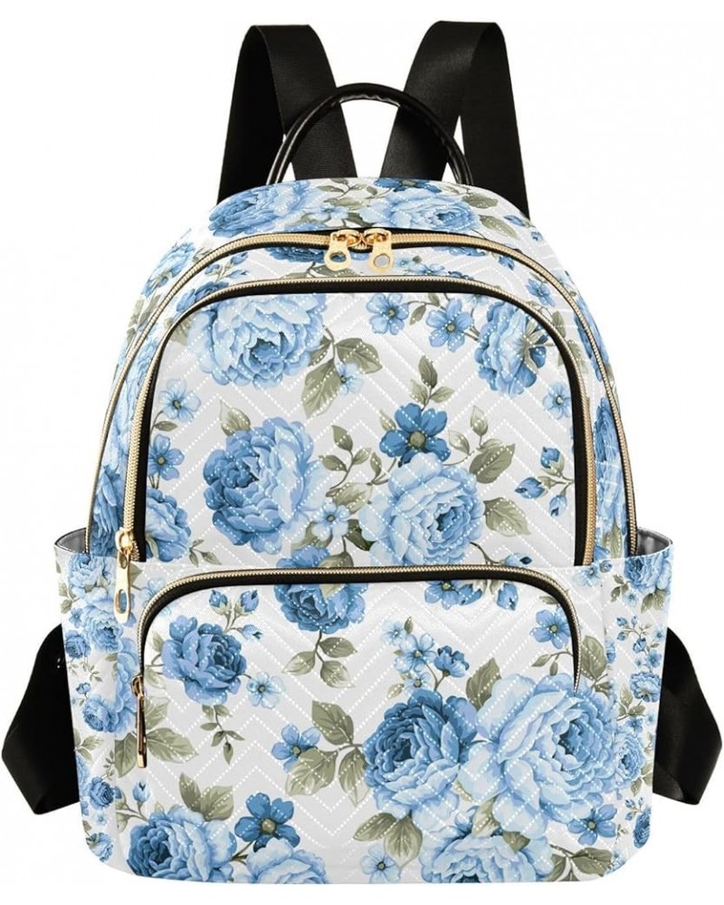 Blue Rose Flower Floral Mini Backpack Purse for Women Travel Bag Fashion Daypack Back Pack Shoulder Bag Multicolor Medium $18...