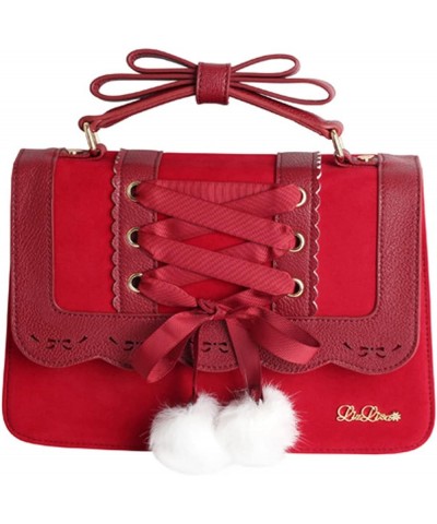 Women's Lolita Handbag Messenger Bag Japanese Cute Bowknot Ribbon Crossbody Bag Purse Vintage PU Leather Shoulder bag Red $29...