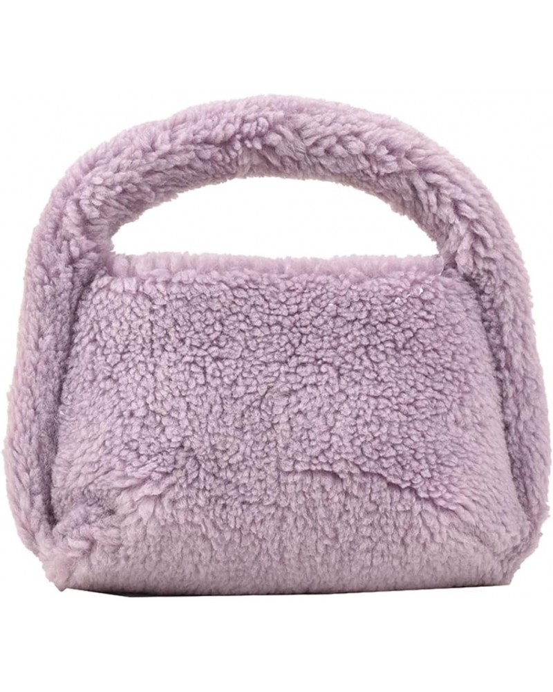 Women Faux Tote Bag Fashion Plush Tote Handbag Casual Fuzzy Top Handle Bag Versatile Soft Handbag Purple $8.96 Handbags