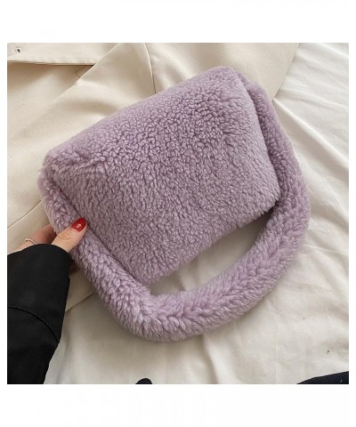 Women Faux Tote Bag Fashion Plush Tote Handbag Casual Fuzzy Top Handle Bag Versatile Soft Handbag Purple $8.96 Handbags