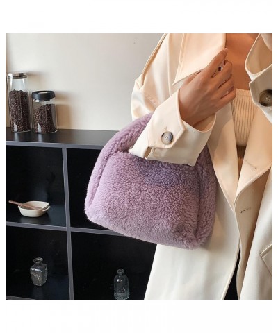 Women Faux Tote Bag Fashion Plush Tote Handbag Casual Fuzzy Top Handle Bag Versatile Soft Handbag Purple $8.96 Handbags