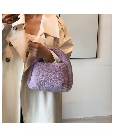 Women Faux Tote Bag Fashion Plush Tote Handbag Casual Fuzzy Top Handle Bag Versatile Soft Handbag Purple $8.96 Handbags