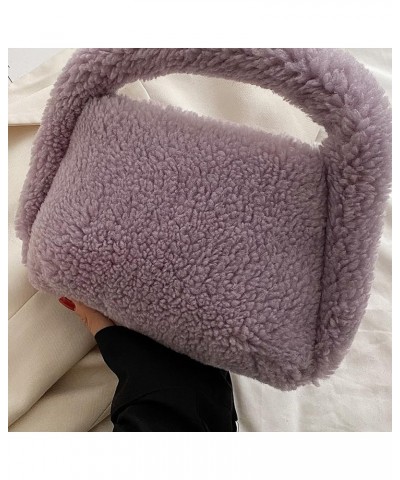 Women Faux Tote Bag Fashion Plush Tote Handbag Casual Fuzzy Top Handle Bag Versatile Soft Handbag Purple $8.96 Handbags