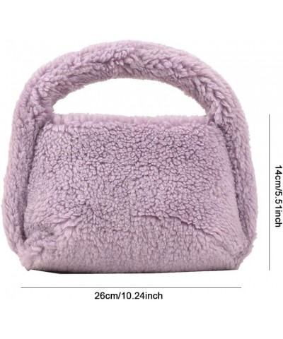 Women Faux Tote Bag Fashion Plush Tote Handbag Casual Fuzzy Top Handle Bag Versatile Soft Handbag Purple $8.96 Handbags