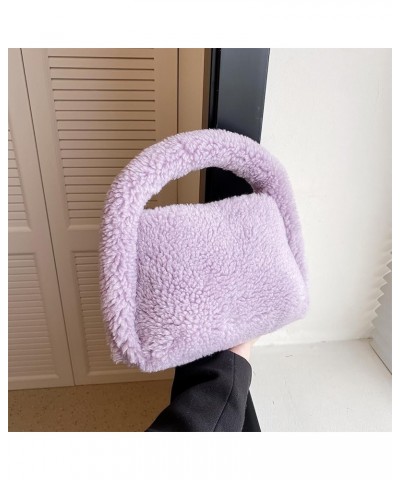 Women Faux Tote Bag Fashion Plush Tote Handbag Casual Fuzzy Top Handle Bag Versatile Soft Handbag Purple $8.96 Handbags