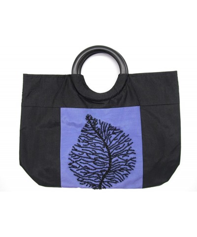 JJ Gifts Silk Handbag with Leaf Design in Black Bead Light Purple $31.89 Handbags