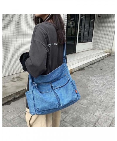 Messenger Bag Crossbody Y2K Canvas Harajuku Bag Men Women Vintage Large Casual Hobo Shoulder Bag with Multiple Pockets Blue1 ...