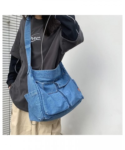 Messenger Bag Crossbody Y2K Canvas Harajuku Bag Men Women Vintage Large Casual Hobo Shoulder Bag with Multiple Pockets Blue1 ...