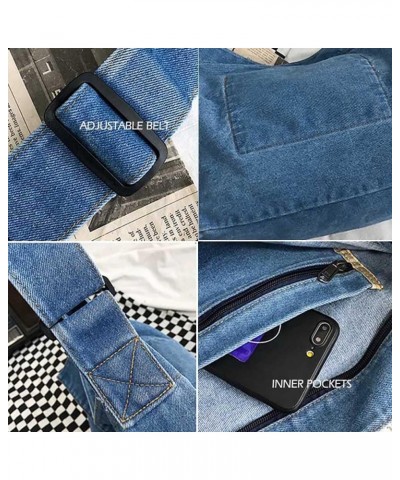 Messenger Bag Crossbody Y2K Canvas Harajuku Bag Men Women Vintage Large Casual Hobo Shoulder Bag with Multiple Pockets Blue1 ...