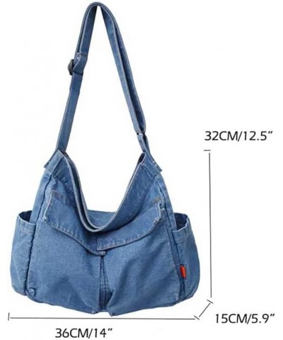 Messenger Bag Crossbody Y2K Canvas Harajuku Bag Men Women Vintage Large Casual Hobo Shoulder Bag with Multiple Pockets Blue1 ...